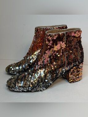 Pollini Sequin Block Heel Ankle Boot Multicolor EUR 37 US 6.5 Made In Italy